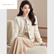 夏典素訂女王（SE.PSTP）時(shí)尚簡(jiǎn)約小香風(fēng)拼色毛衣外套女春秋新款寬松洋氣減齡針織開(kāi)衫上衣 白色今年流行的輕奢品牌 S 80-90