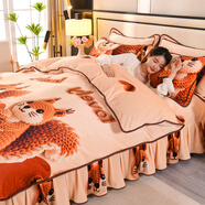 恒源祥冬季床上用品加厚牛奶絨四件套珊瑚絨雙面加絨被套保暖法蘭絨床裙 松鼠【3秒速暖-牛奶絨】 3支 床單款 特殊尺寸（被套180*220）四件套