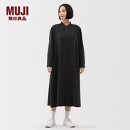 無(wú)印良品（MUJI）女式 法蘭絨 立領(lǐng)長(cháng)袖連衣裙女裝裙子純棉連身裙25年秋季 炭灰色格紋 S (155/80A)