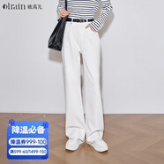Olrain歐芮兒米白色牛仔褲女春夏秋女裝新款高腰寬松休閑直筒褲子女褲 米白色 L