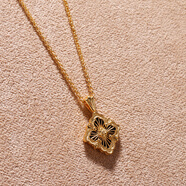 晶瑞得日韓風(fēng)格歌劇院opera項鏈珍珠母貝植物花卉圖案18K黃金吊墜鎖骨鏈 opera項鏈小號黑瑪瑙不帶鉆 雙面不帶鉆