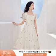 香影襯衫女短袖2025夏裝新款正肩圓領(lǐng)杏色甜美風(fēng)襯衣刺繡碎花上衣 杏色連衣裙 L85S053 M 160/84A/95-110斤