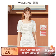 西遇復古方領(lǐng)針織短袖女2025年夏季新款褶皺高腰短款t恤女純色小個(gè)子 白色(D0300204) S