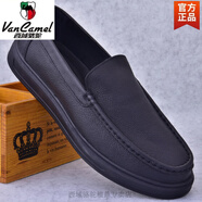 西域駱駝冬季加絨男鞋保暖棉鞋高端牛皮商務(wù)休閑皮鞋男一腳蹬爸爸鞋駕車(chē)鞋 黑色 頭層牛皮假一罰十 40 頭層軟牛皮