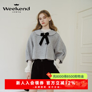 卓雅周末（JORYA weekend）24冬季新款桑蠶絲蝴蝶結泡泡袖羊毛呢短外套Q260647A 珍珠灰 S