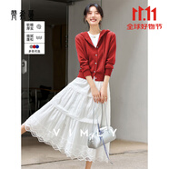 梵希蔓灰色連帽紐扣針織開衫女2025秋季新款抽繩毛衣外套長袖上衣 75067 紅色 S （建議90-100斤）