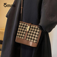 15MINS包包女包格紋2026新款輕奢斜挎包女休閑時(shí)尚水桶包女士包包送女友