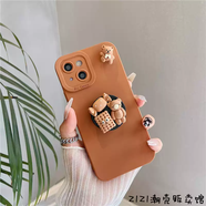 CHOVY韓國風卡通兔子小熊14適用蘋果17promax手機殼ins砂粉色16旋轉(zhuǎn)小花iphoneAir氣囊支架12軟殼15Plus 棕色旋轉(zhuǎn)小熊 iPhoneSE4