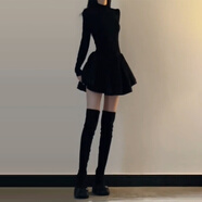 法式千金小黑裙公主連衣裙女秋冬大衣內搭針織裙生日禮服蓬蓬裙子 香奈黑【宴會(huì )_赫本風(fēng)顯身材_內搭_垂墜感_別致_修 XS 35_40kg_