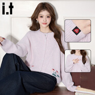 :CHOCOOLATE  it女裝純色針織毛衣女2025冬季新款休閑百搭柔軟上衣開(kāi)衫外套女 粉色 均碼