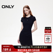 ONLY2025秋季新款金屬裝飾收腰捏褶短裙T恤裙連衣裙女|125161021 H1Z黑色 XS