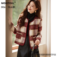 MOKITOUL國際一線(xiàn)品牌時(shí)尚百搭夾棉加厚小香風(fēng)外套女2025冬季新款洋氣短款 紅色格子 S