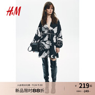H&M女裝花卉連衣裙秋季法式氣質(zhì)插肩袖V領(lǐng)長(cháng)袖印花連身裙1266639 黑色/白色花卉 160/88 S