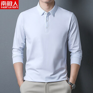 南極人（Nanjiren）春秋男士全棉翻領(lǐng)長(cháng)袖T恤中老年爸爸裝寬松休閑上衣純棉重磅百搭 白色 長(cháng)袖款 M 165