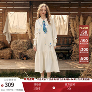 兩三事梵高文藝 滿(mǎn)枝香郁 2025春秋季新款文藝風(fēng)繡花印花領(lǐng)帶連衣裙 米色-y S