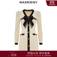 MAXRIENY財閥千金針織裙蝴蝶結(jié)小香風(fēng)連衣裙氣質(zhì)顯瘦短裙 奶油色 S 01
