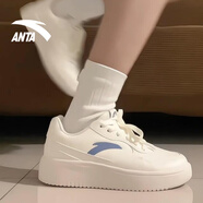 ANTA女鞋運動(dòng)輕程板鞋冬季新款2025休閑增高厚底輕便小白鞋學(xué)生鞋子女 象牙白/丁香藍8001-3 38
