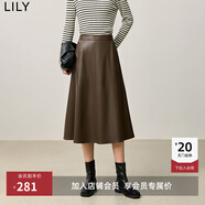 LILY冬新款女裝復古美拉德極簡(jiǎn)風(fēng)垂感PU皮質(zhì)A字半身裙皮裙女 710咖啡 S