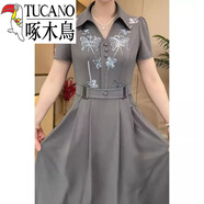 啄木鳥(niǎo)（TUCANO）洋氣連衣裙2026新款夏季時(shí)尚亮片polo領(lǐng)高腰遮肉顯瘦中長(cháng) 銀灰色 M 建議85-105斤
