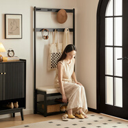 席豪（XIHAO）實(shí)木衣帽架換鞋凳掛衣架一體衣服架可坐式鞋柜門(mén)口穿鞋凳家用鞋凳 黑色100cm（雙層）