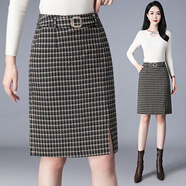 夏典素訂女王（SE.PSTP）秋冬格子短裙女彈力松緊高腰加大碼百搭中長(cháng)半身裙包臀一步裙中裙 圖片色 S 27碼(2尺0)