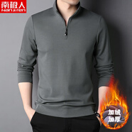 南極人（Nanjiren）春秋男裝純色長(cháng)袖T恤翻領(lǐng)中年男士運動(dòng)休閑衛衣潮流寬松大碼打底 32113款灰色【免燙不變形】  加 M 48【100-120斤】
