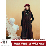 兩三事 朗姆山茶 2025冬季新款復古星星刺繡格子背心裙連衣裙 紅格色-y M