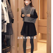 多娜女裝同款高級感蓬蓬裙女秋季復古名媛連衣裙氣質(zhì)赫本風(fēng)短裙子 灰色馬甲 M