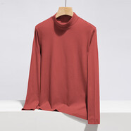 以純（YISHion）純棉半高領(lǐng)長(cháng)袖t恤男裝內搭打底衫中領(lǐng)小衫純色白色體恤全棉秋衣 M06銹紅色 4XL (適合180-200斤)