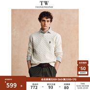 Teenie Weenie小熊男裝秋冬針織衫圓領(lǐng)絞花毛衣男女同款毛衣多巴胺穿搭秋裝羊毛 象牙白 L