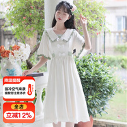 招晴瑜12女大童連衣裙13初中學(xué)生15少女孩日系16學(xué)院風(fēng)娃娃領(lǐng)短袖中長(cháng)裙 871綠色 175 L 建議115至125斤