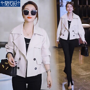 莫代爾短款風(fēng)衣外套女2025春秋季新款時(shí)尚百搭休閑流行西裝領(lǐng)工裝夾克 米白色 S