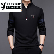 花花公子（PLAYBOY）秋冬季中青年長(cháng)袖t恤男加絨上衣服絲光棉半拉鏈立領(lǐng)衛衣寬松體恤 M05(立領(lǐng))黑色 M 165/84A