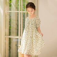 女童連衣裙2025夏季新款親子裝童裝碎花連衣裙兒童洋氣公主裙子 綠色碎花連衣裙 cm 120