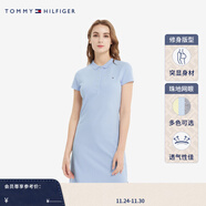 TOMMY HILFIGER【透氣舒適】春夏女裝珠地網(wǎng)眼五?？坌奚盹@瘦POLO裙連衣裙 霧霾藍C1O S 推薦：100/110斤