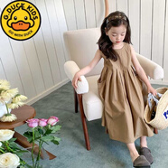 G.duck感純棉女童連衣裙火龍果色夏款大口袋裙子兒童長(cháng)裙公主裙大童 卡其色 160 cm 建議身高150cm