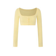 三色長(cháng)袖超短針織衫女春季新款修身套頭打底衫百搭u領(lǐng)上衣潮 黃色現貨 M M