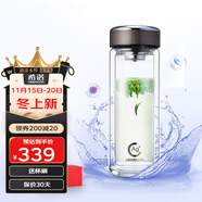 希諾（heenoor）雙層抗菌玻璃杯男女士高檔商務(wù)辦公泡茶杯大容量水杯加厚隔熱杯子 閃銀灰-390ml-時(shí)尚杯蓋 銀離子抗菌版+禮盒裝+帶濾網(wǎng)