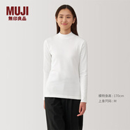 無(wú)印良品（MUJI）女式 起毛羅紋編織半高領(lǐng)長(cháng)袖條紋T恤上衣打底衫女款內搭春秋女裝 白色 4A L （165/88A）