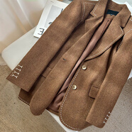 何佳功法式高級感廓形毛呢西裝外套女2025秋冬新款韓版氣質(zhì)休閑小西服潮 焦糖色 M