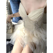 法式輕奢高級感重工吊帶連衣裙夏季新款不規則紗網(wǎng)公主禮服長(cháng)裙女 連衣裙【優(yōu)質(zhì)品】高質(zhì)量 M