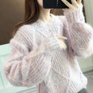 俞兆林（YUZHAOLIN）套頭粗毛線(xiàn)學(xué)生毛衣女秋冬季新款加厚慵懶風(fēng)打底針織衫時(shí)尚上衣 花粉 M 90-105斤