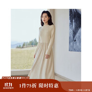 茵曼法式燈芯絨連衣裙秋冬女裝高領長袖A擺針織中長裙子 悠蘭杏 L 