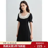 獨束大碼女裝優(yōu)雅蕾絲花邊領(lǐng)小黑裙夏裝赫本風(fēng)高腰A字中長(cháng)款裙子 赫本黑-短款 L (尺碼：2)