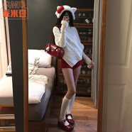 乖米豆新年氛圍感穿搭一整套秋冬新款慵懶風(fēng)麻花毛衣紅色短褲兩件套裝女 毛衣+短褲【套裝】 40 45kg/S