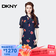 唐可娜兒（DKNY）【京東奧萊】夏季新款印花雪紡連衣裙女時尚收腰顯瘦氣質(zhì)短袖DD2A 黑色 XXS