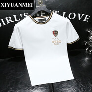 西原美高端潮牌刺繡男士短袖t恤2025新款修身圓領(lǐng)修身百搭絲光棉半袖男 白色 M （建議95-125斤b