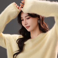 保燁【綿羊毛+桑蠶絲】2025冬季新款慵懶風(fēng)加厚打底衫寬松套頭針織衫 黃色 V領(lǐng) 均碼