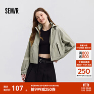 森馬外套女短款寬松小個子鹽系春季ins潮流可拆卸連帽夾克戶外風(fēng) 灰綠色調(diào)00324 L
