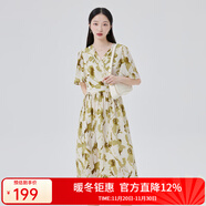 艾萊依商場(chǎng)同款印花裙中長(cháng)款法式碎花清新質(zhì)感連衣裙收腰夏季女長(cháng)裙 綠底色花 S 155/62A